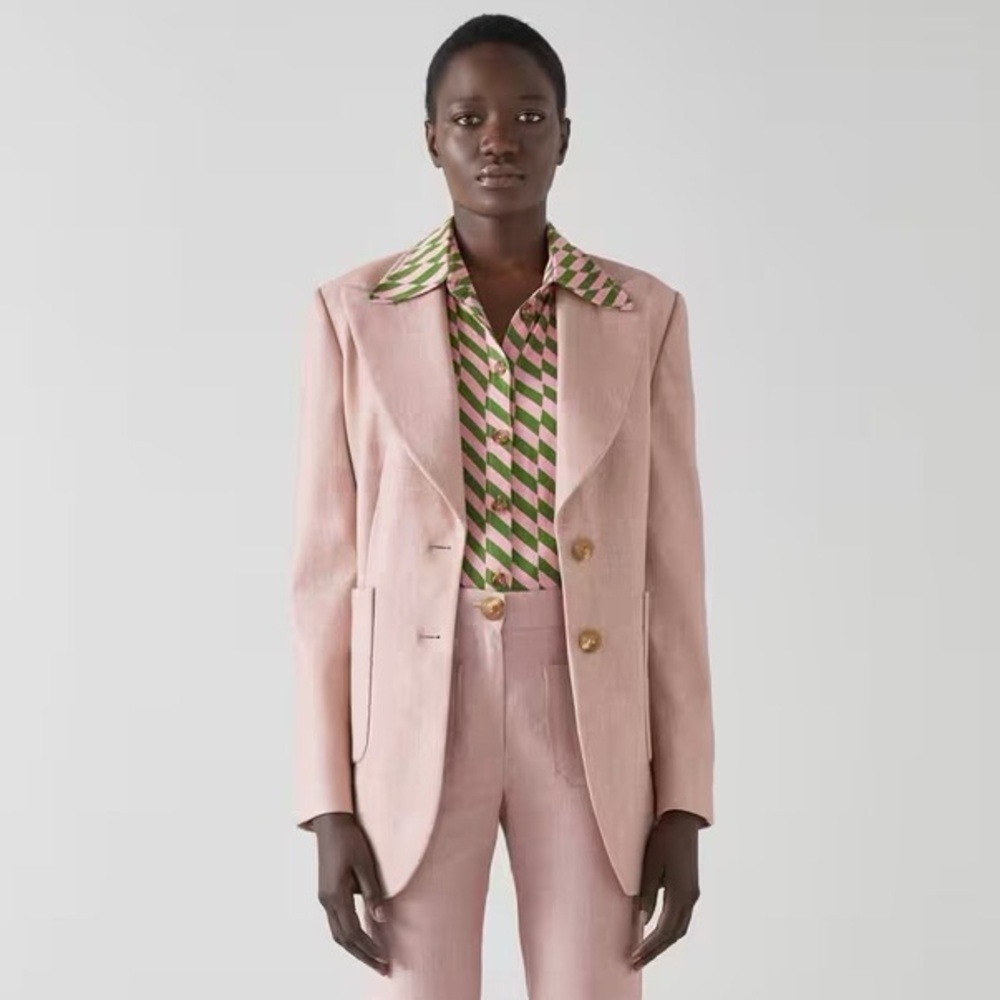 LK Bennett Avery Flecked Pink Italian Linen-Cotton Blazer Jacket NWT Size 20